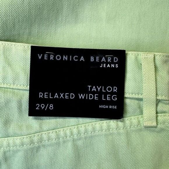NWT Veronica Beard Taylor High-Rise Raw Hem Wide-Leg Jean Pistachio Size 29/8 - Picture 5 of 9